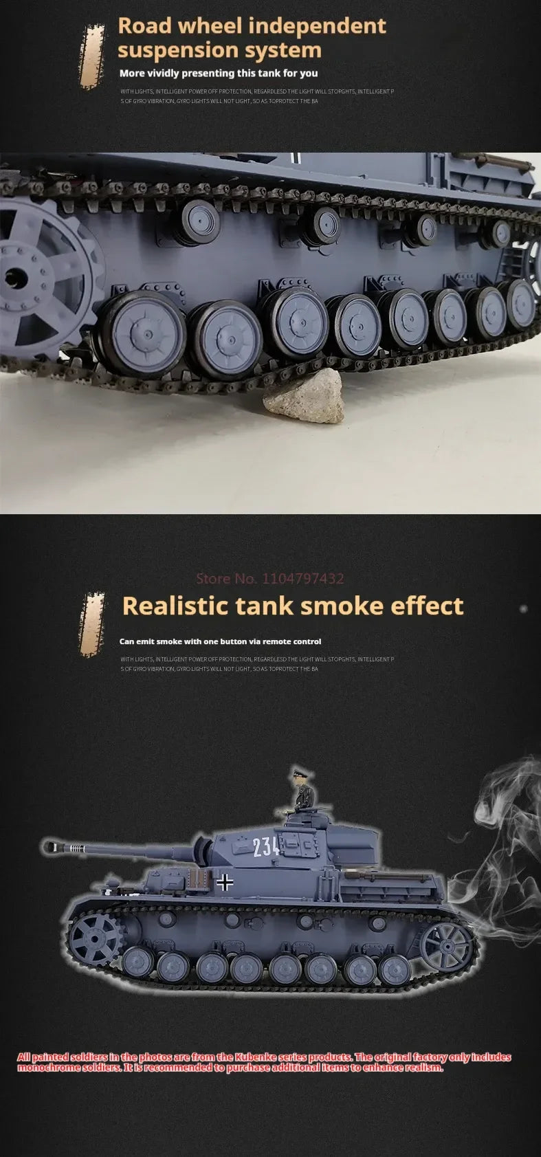 Henglong 3859 German IV F2 Electric Remote Control Tank Plays The Bullet And The Barrel Smokes The Military Model Toy.