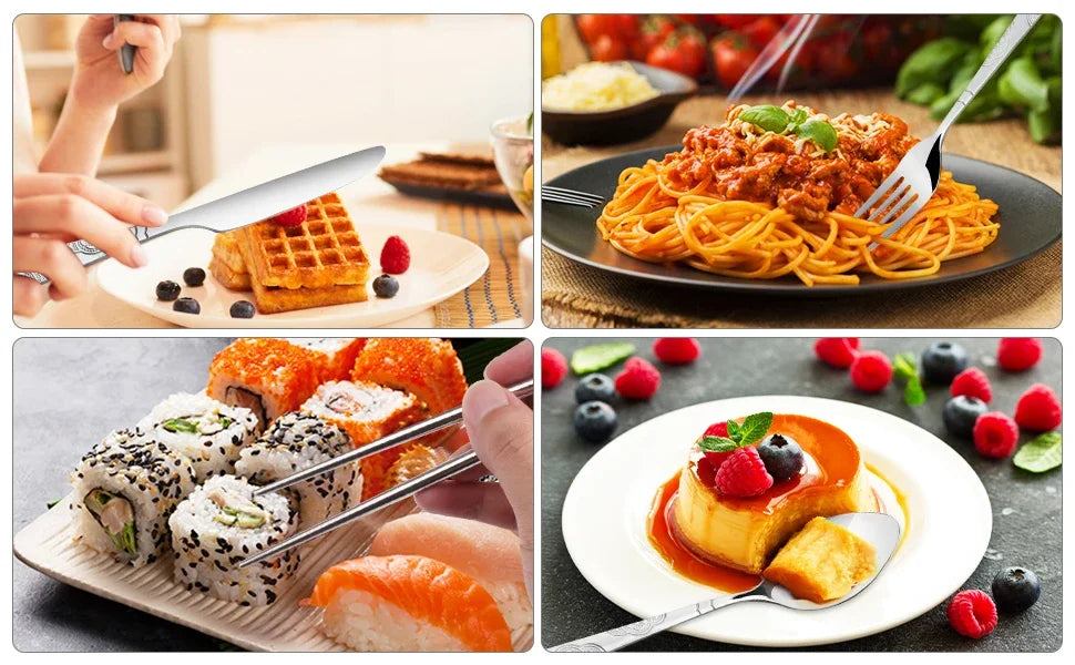 4Pcs Set Stainless Steel Dinnerware Portable Knifes Fork Spoon Family Camping Steak Cutlery Set Tableware with Bag Vajilla