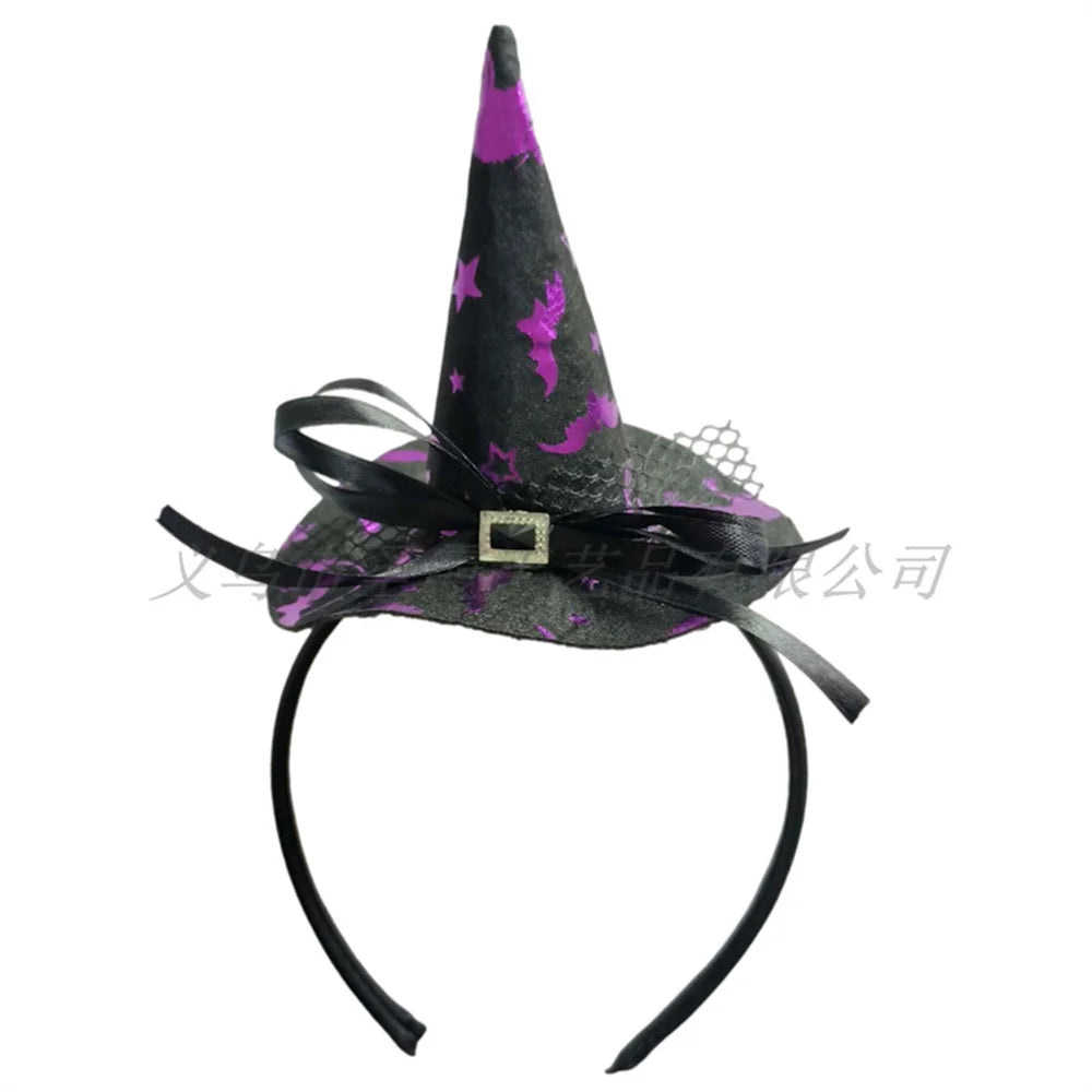 Mini Pointy Witch Hat Hairbands Spider Web Pumpkin Skull Shaped Hair Hoops For Kids Girls Halloween Headbands Cosplay Decoration