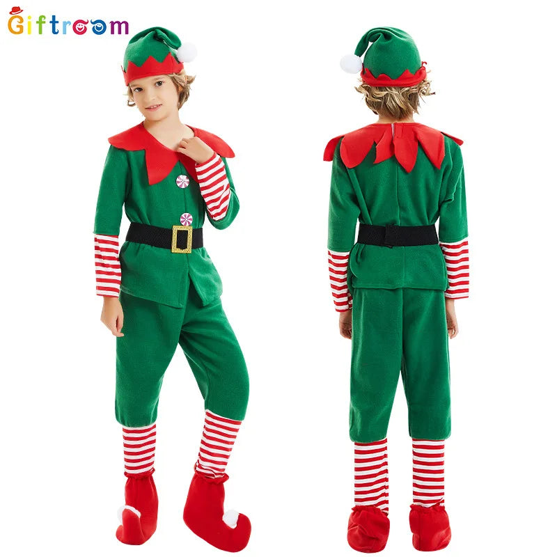 2025Children and adults Christmas elf costumes, Santa Claus costume sets, green elves, Halloween cosplay, 2024 new products