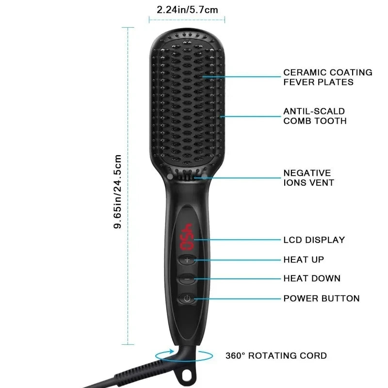 Hair Straightener Brush Comb Electric Hair Brushes Hot Comb Straightener For Hair Anti-scalding Ceramic Beard Straightener Brush