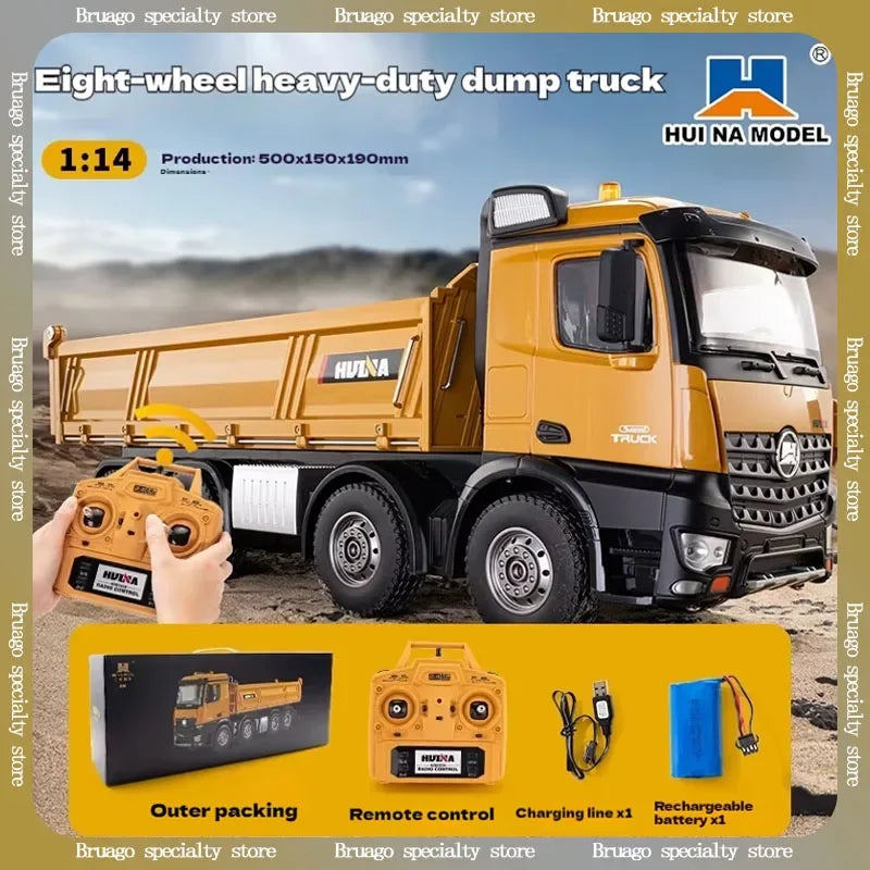 Huina 1536 1/14 Semi Alloy Transport Eight Wheeled Dump Truck With Sound And Light Remote Control Engineering Vehicle Toy Gift