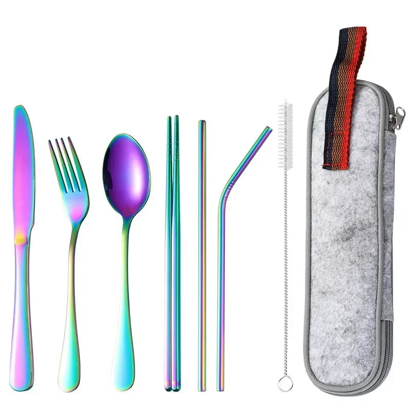 8 Pieces Cutlery Set, Stainless Steel Western Tableware, Classic Dinner Set, Knife, Fork, Straw, Restaurant Dining Dinnerware