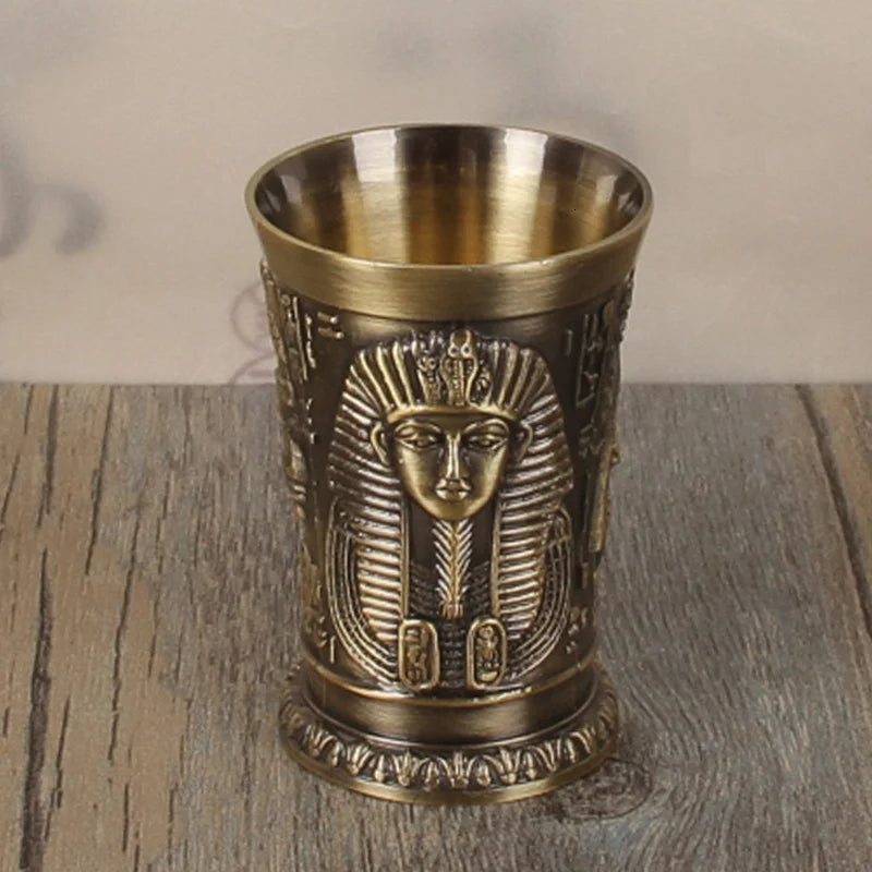 3 Pcs Lot Bronze Shot Glass Retro Egypt Small Wine Tasting Glasses 3D Relief Rameses Metal Baijiu Cup Liquor Spirits Soju Cups