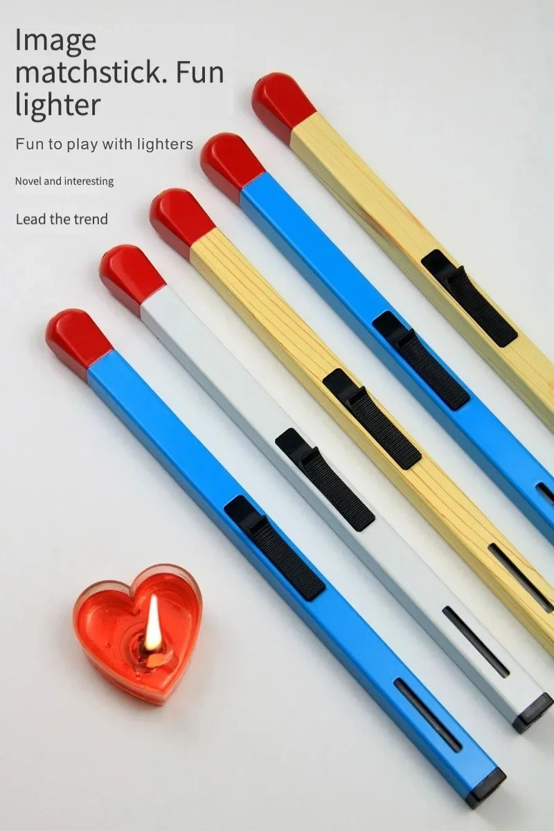 Creative Matchstick Shaped Lighter Refillable Practical Long Matchstick Lighter Adjustable Metal Lighter for Fireplaces Camping