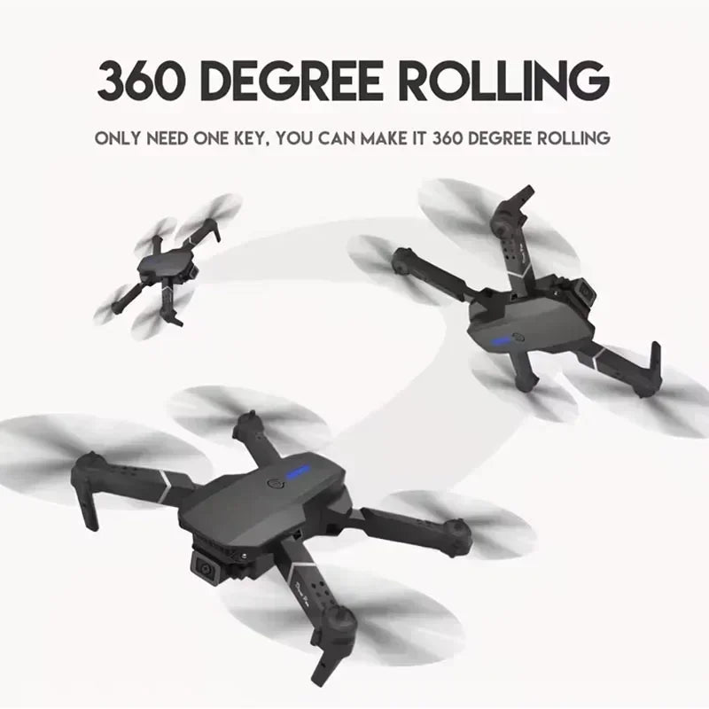 E88 Pro WiFi FPV Drone. Wide-angle HD 4K/1080P camera, height hold, foldable. Ideal RC quadcopter toy for Christmas boys gift.