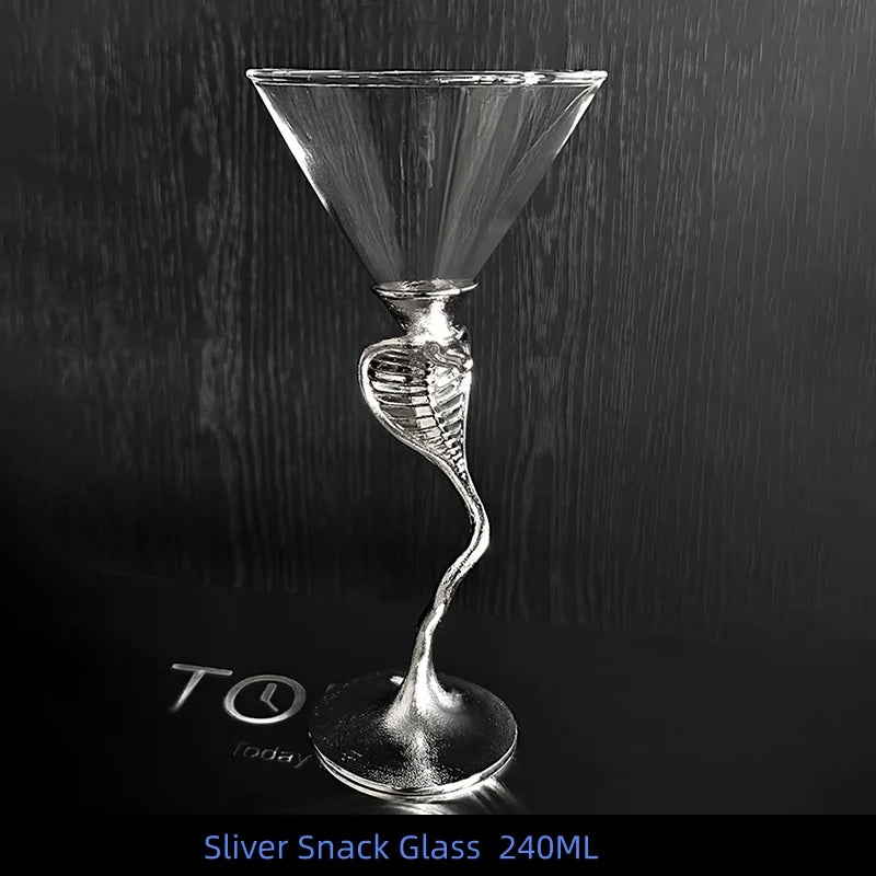 Black Snake Martini Glass, Silver Snake Wine Glass Creative Gothic Cocktail Martini Goblet Drinking Cup for Bar Party Home Decor