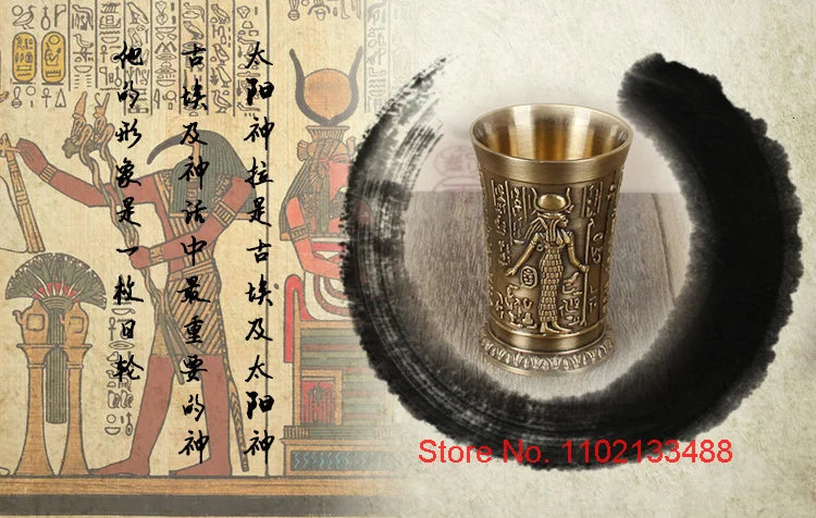 3 Pcs Lot Bronze Shot Glass Retro Egypt Small Wine Tasting Glasses 3D Relief Rameses Metal Baijiu Cup Liquor Spirits Soju Cups