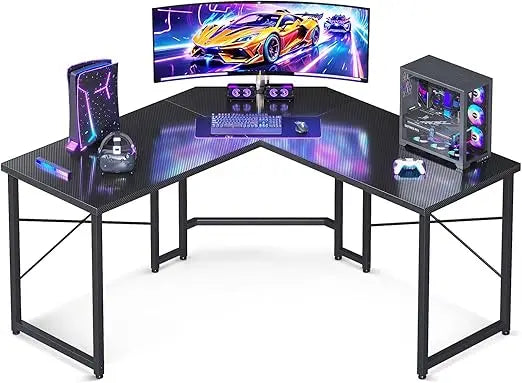 L Shaped Gaming Desk, Corner Desk Gaming Table for Home Office, Computer Desk Sturdy Writing Workstation for Small Space, Easy