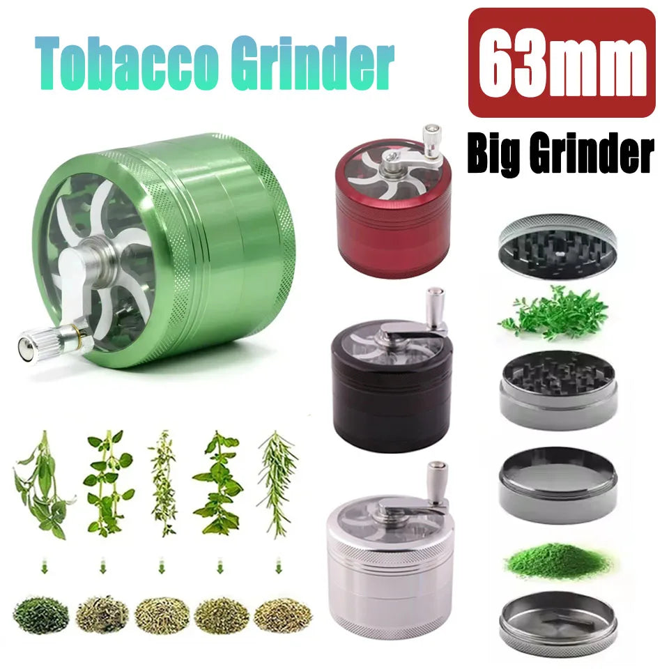 63MM 4 tier hand cranked zinc alloy herb grinder herb grinder spice grinder for smoking accessories, hard spices