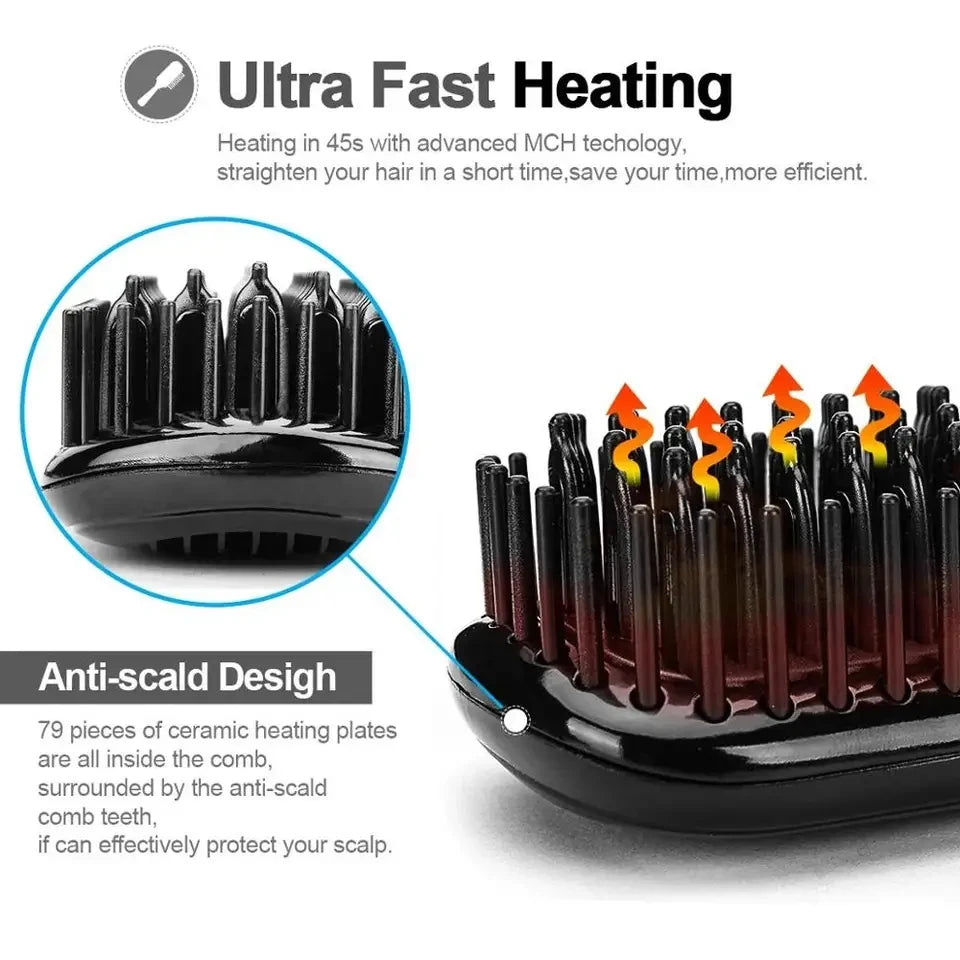 Hair Straightener Brush Comb Electric Hair Brushes Hot Comb Straightener For Hair Anti-scalding Ceramic Beard Straightener Brush