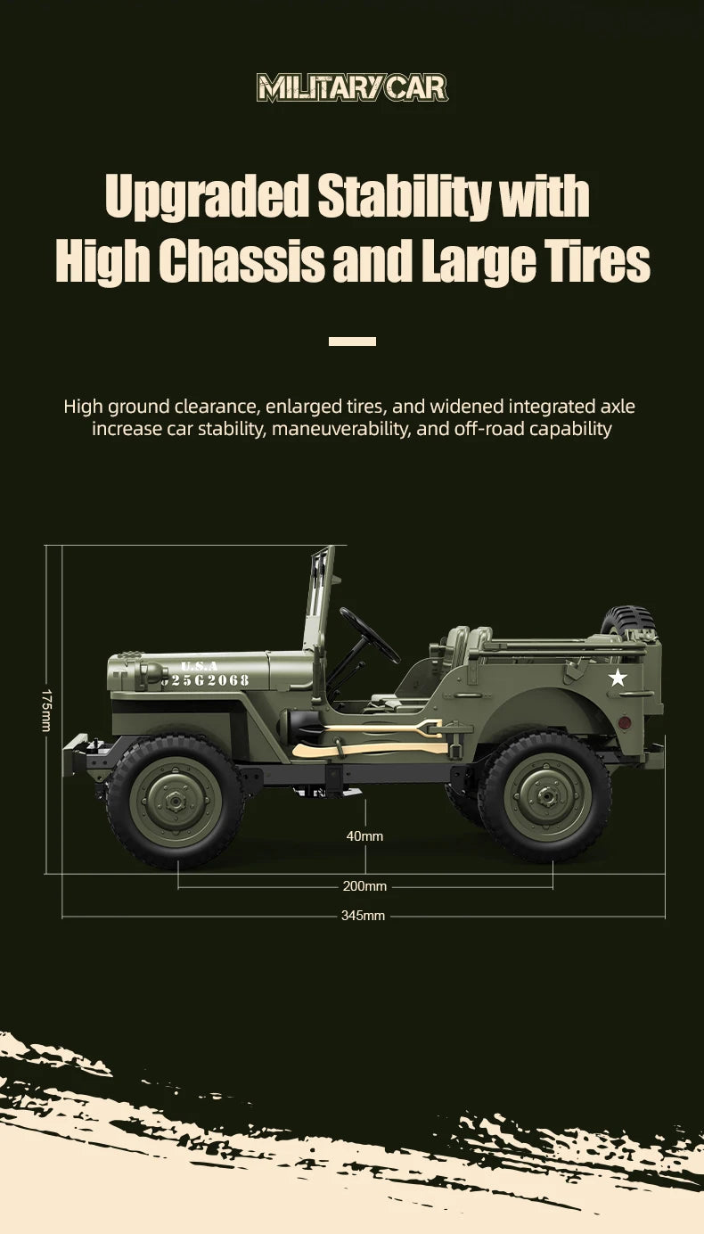 C8815 1/10 WILLYS 2.4G Rc Car 1941 4WD RTR Crawler Climbing Scale Military Truck Offroad Vehicle Adult Toys Gift For Kids