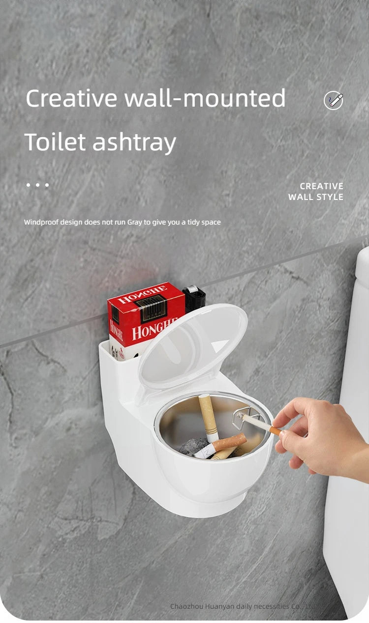 Ashtray, New Chinese Ashtray Creative Gift, Toilet Wall-mounted Ashtray With Lid, High Value, Anti-fly Ash Cute