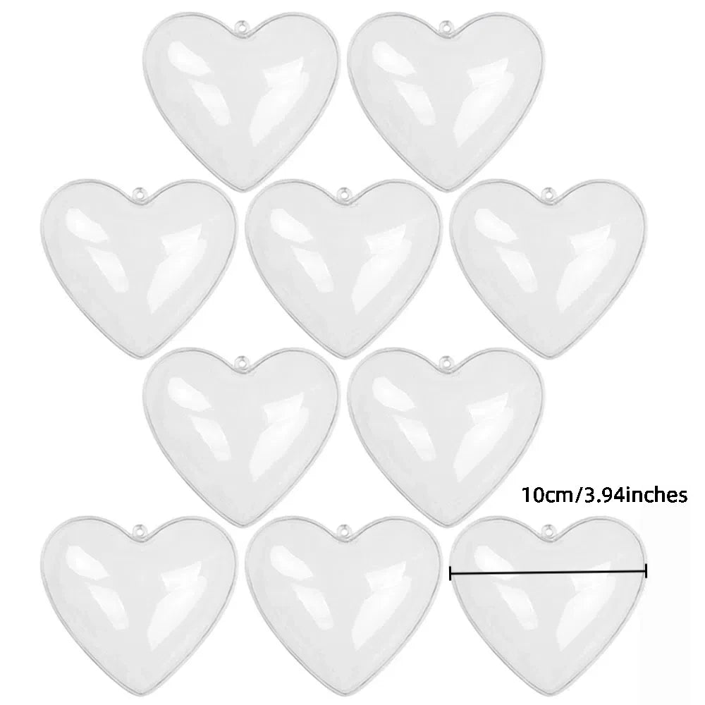 10pcs Clear Plastic Heart Ornaments Balls, Christmas Ornament Fillable Balls for DIY Crafts, Christmas Tree Decorations