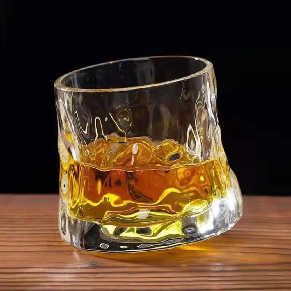 Whiskey Glasses Rotating Whisky Glass with Base 360 Rotate Degrees Crystal Rum Glass for Cocktail Party Drinking Glass