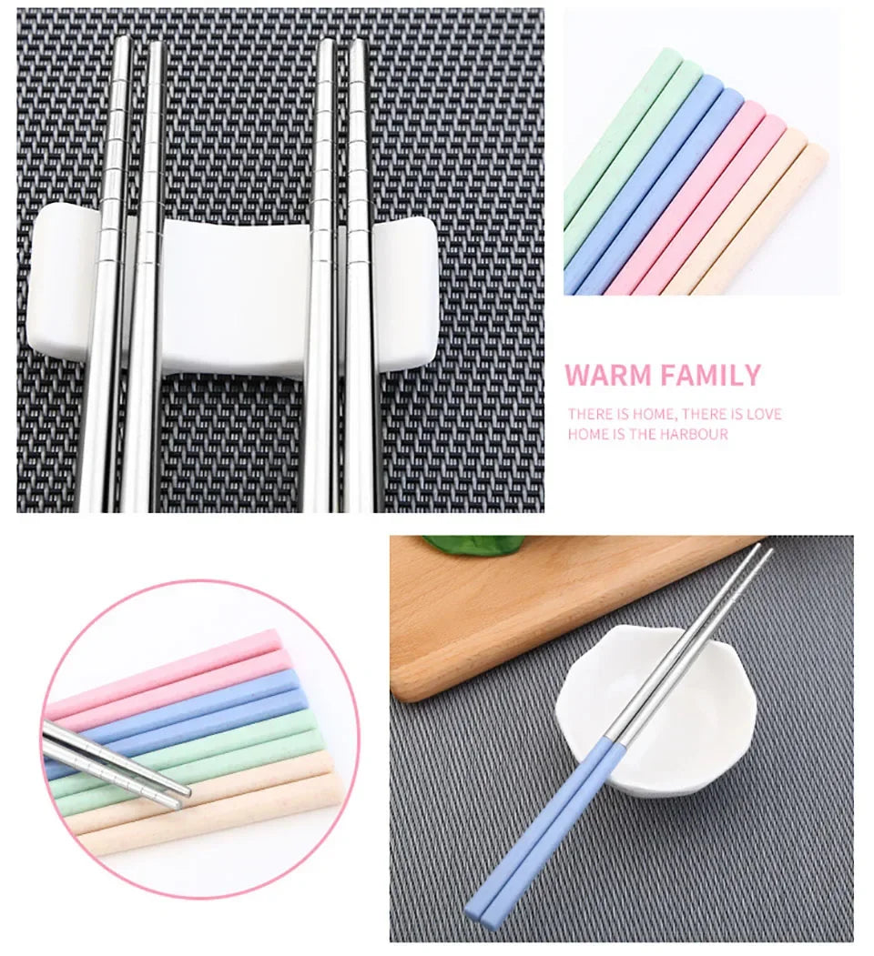 4pairs stainless steel chopsticks portable travel metal chopsticks food sushi sticks non slip reusable easy to clean