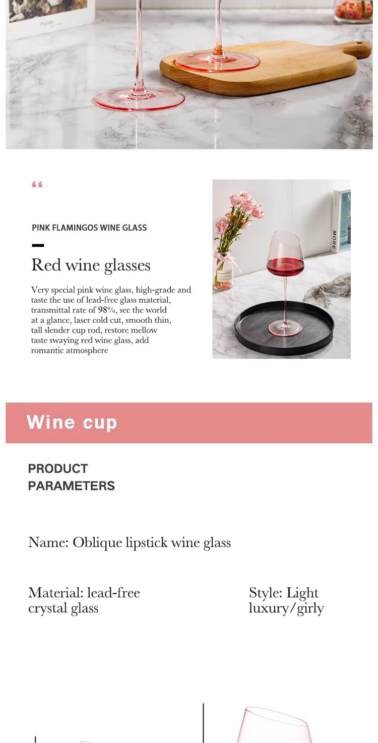 French Pink Flamingo Red Wine Glasses Set Crystal Glass Goblet Creative Inclined Mouth Concave Bottom Champagne Wine Cup Blue