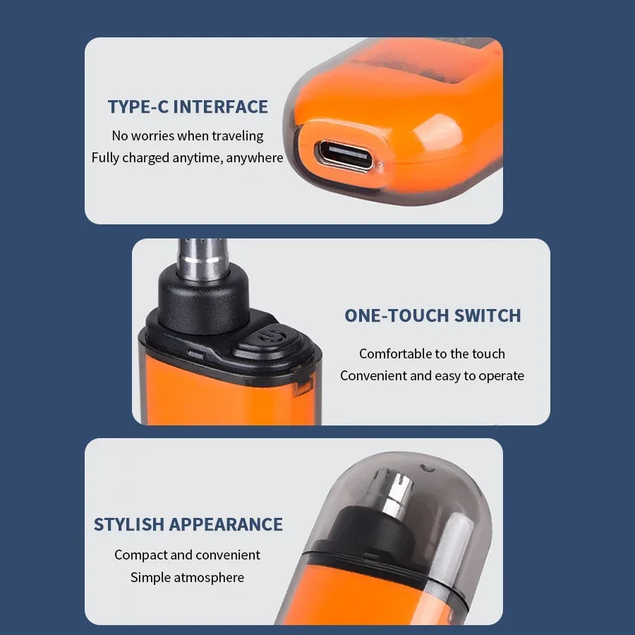 Mini Electric Nose Hair Clipper Rechargeable Multi-kinetic Shaving 2-in-1Unisex Fully Automatic Washable Shaving Nose Trimmer