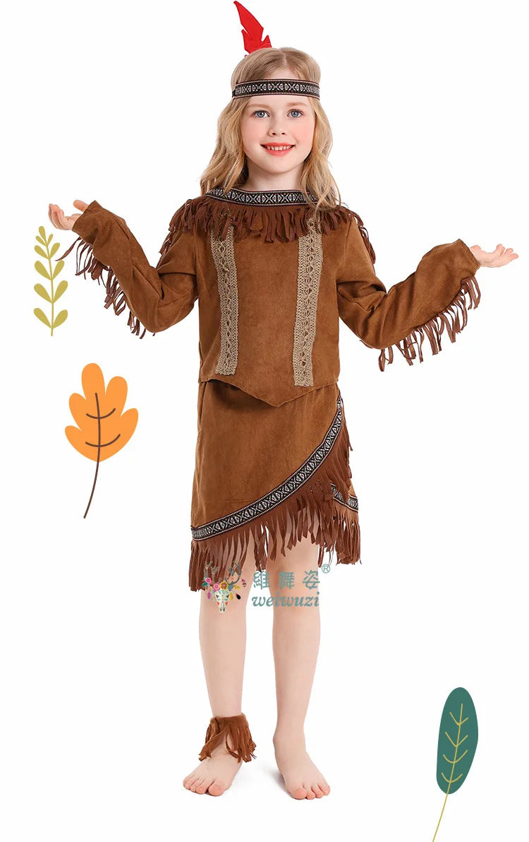 Halloween Children's Day Savages Indigenous Peoples Hunter Indian Chiefs Primitive Savages Role-playing Girls Indigenous Costume