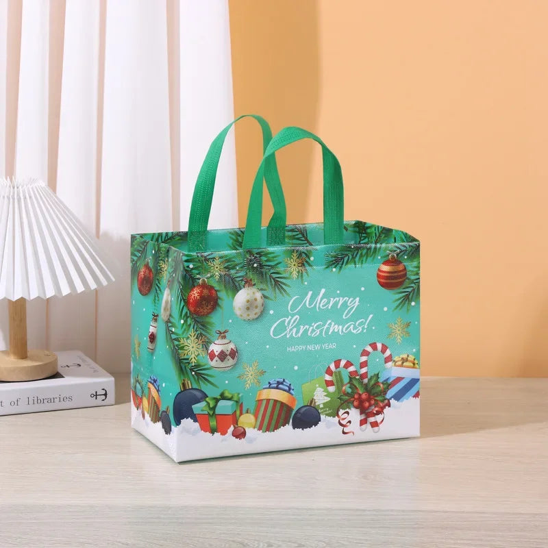 1PC New in Christmas Gift Bags Cartoon Cute Print Santa Elk Snowman Printing Non Woven Foldable Storage Handbag Party Supplies