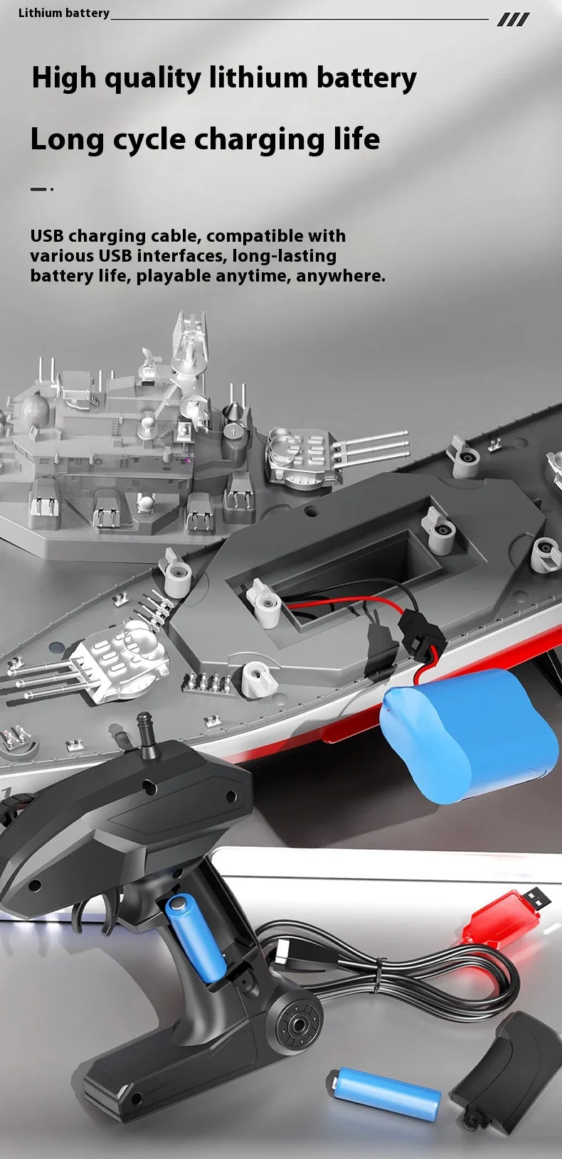 High-Speed Electric Remote Control Boat Speedboat Simulation Warship Oversized Model Launching Adult Children'S Toy Warship.