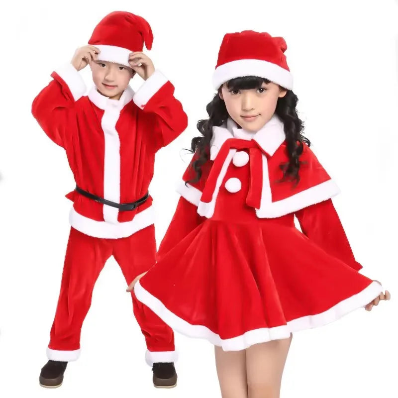 2025 Children's Christmas Costumes, Cosplay Costume Set for Santa Claus Boys and Girls, Classic Red Fashion Costumes, Baby and T