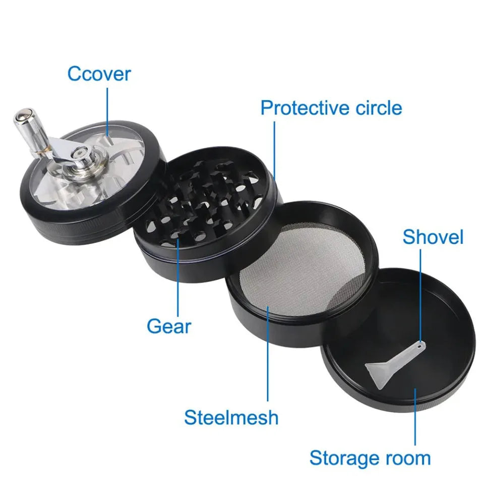 63MM 4 tier hand cranked zinc alloy herb grinder herb grinder spice grinder for smoking accessories, hard spices