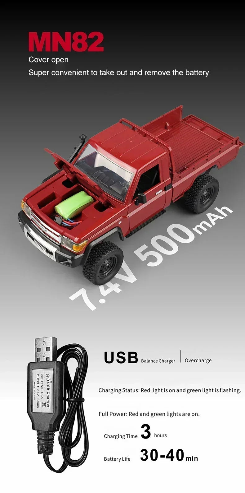 MN128 1/12 RC Car 4WD Jeep Model 2.4G Remote Control LED Light 4X4 Off Road 4WD Climbing RC Truck Electric Toy Car Gift for Boy