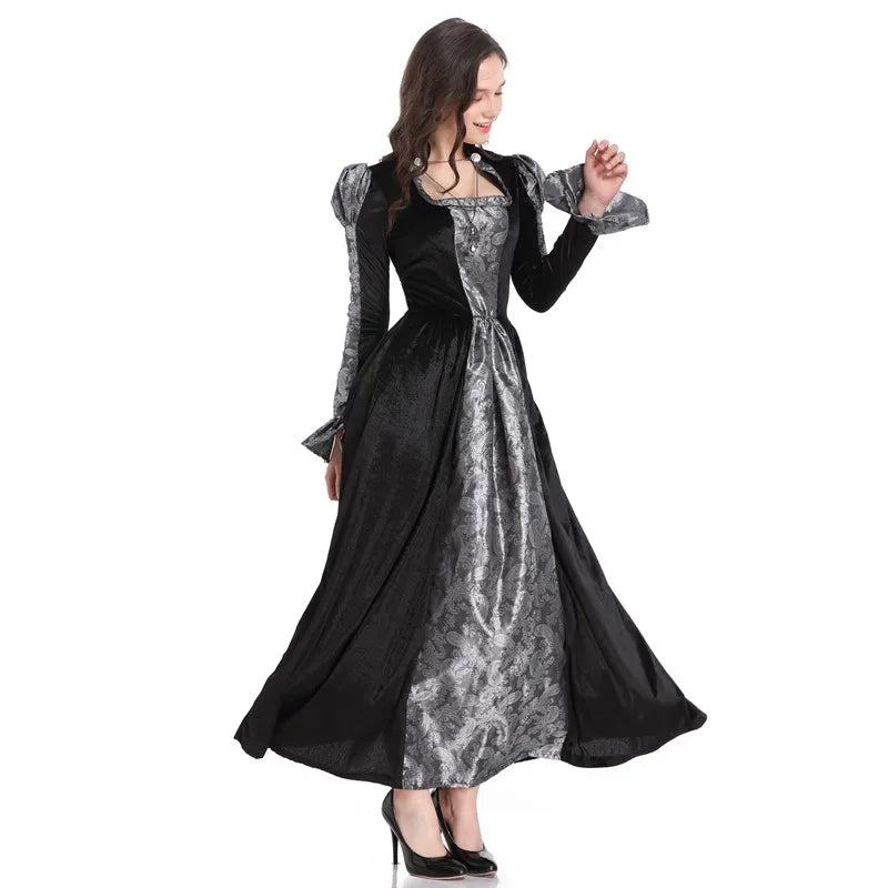 Halloween Day of the Dead Sexy European Medieval Retro Court Gothic Poison Queen Evil Vampire Costume Carnival Party Devil Witch