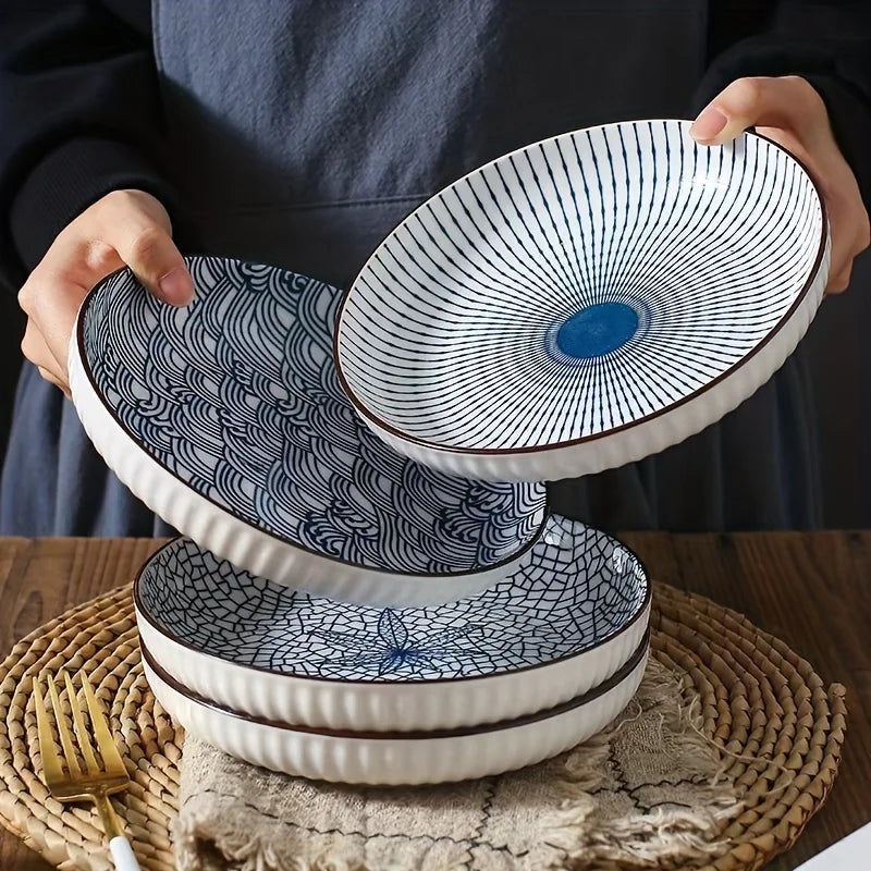 7 Inch Japanese Patterned Disc Ceramic Plate Dinner Dishe Plates Steak Salad Dessert Dinner Dish Home Art Tableware