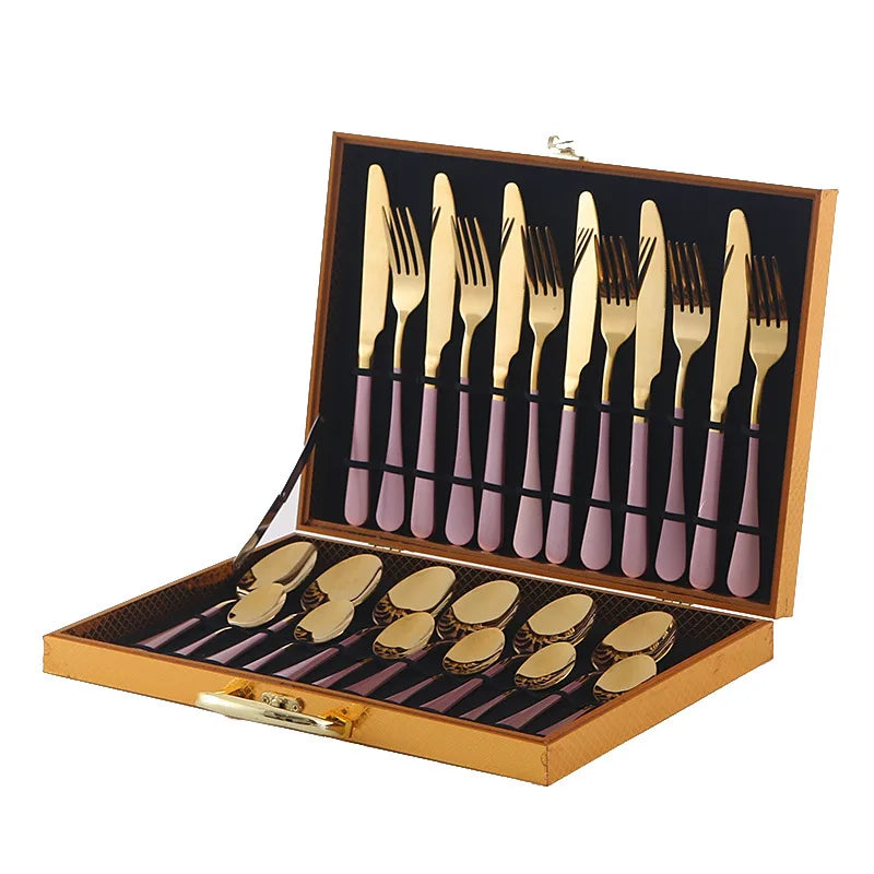 Stainl Steel Western Dining Utensils Set 24-Piece Set Steak Knife Fork Spoon Dinnerware Set Korean Sle Children's Cutler...