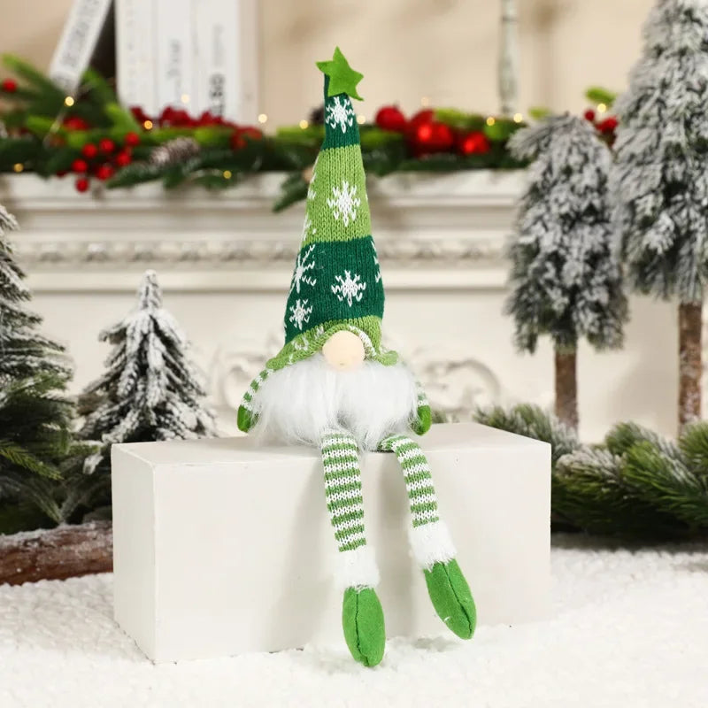 Christmas Faceless Doll Gnome Ornaments LED Light Plush Knitting Crafts Tree Pendant Christmas Decorations for Home Kids Gift