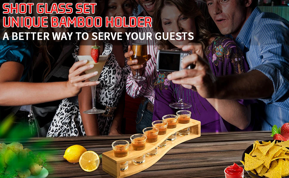 Shot Glasses 6pcs Shot Glass Set 1oz/30ml Shot Glass Holder Heavy Base for Whisky Tequila 6 Shot Glass Serving Tray (6pcs)