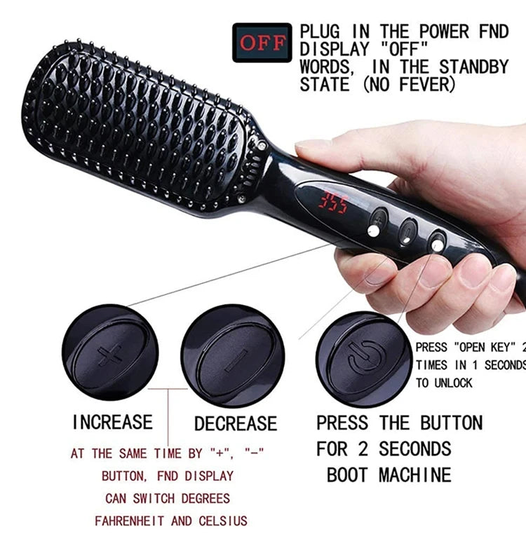 Hair Straightener Brush Comb Electric Hair Brushes Hot Comb Straightener For Hair Anti-scalding Ceramic Beard Straightener Brush