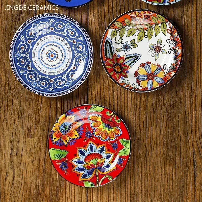 6.5 Inches European Ceramic Dinner Plates Hand Painted Western Salad Plate Household Exquisite Fruit Dish Kitchen Accessories