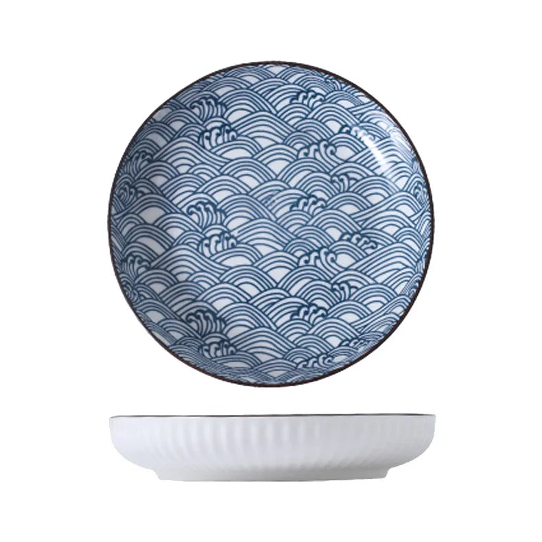 7 Inch Japanese Patterned Disc Ceramic Plate Dinner Dishe Plates Steak Salad Dessert Dinner Dish Home Art Tableware
