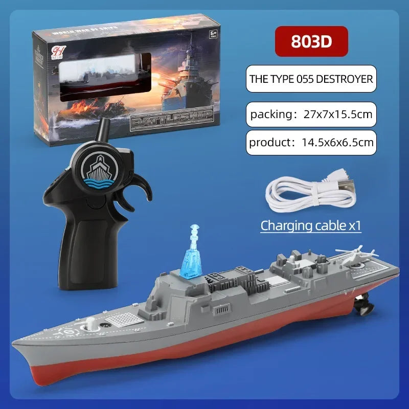 Mini Boat Remote Control Warship 2.4ghz Double Propeller Radio-control Aircraft Carrier Simulated Model Toys Kids Gift