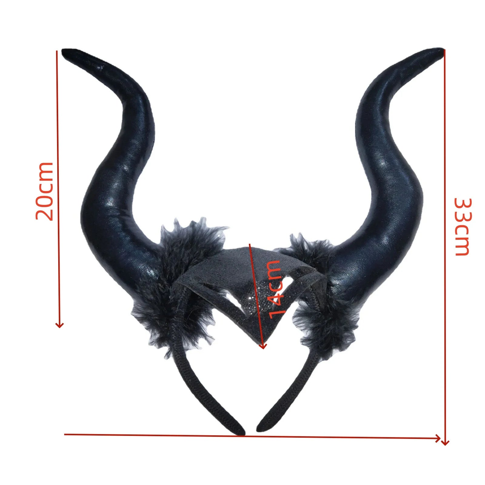 1PC Bull Horns Headband with Fur, Black, Halloween Party Cosplay Prop, Stylish Costume Decoration