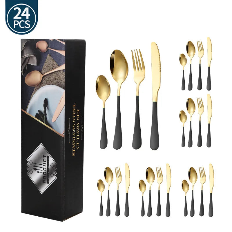 Stainl Steel Western Dining Utensils Set 24-Piece Set Steak Knife Fork Spoon Dinnerware Set Korean Sle Children's Cutler...