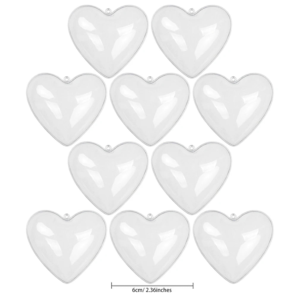 10pcs Clear Plastic Heart Ornaments Balls, Christmas Ornament Fillable Balls for DIY Crafts, Christmas Tree Decorations