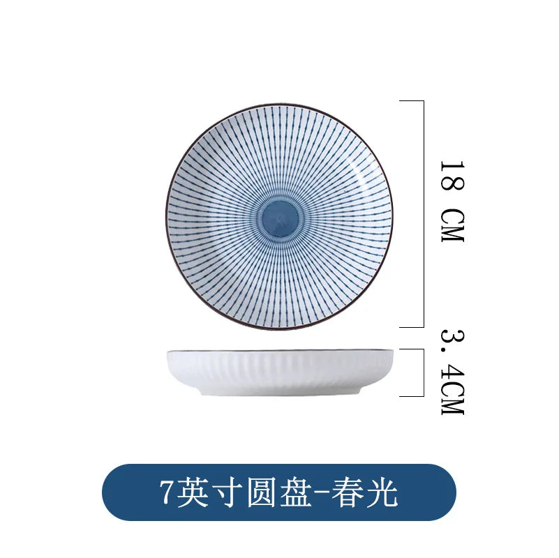 7 Inch Japanese Patterned Disc Ceramic Plate Dinner Dishe Plates Steak Salad Dessert Dinner Dish Home Art Tableware
