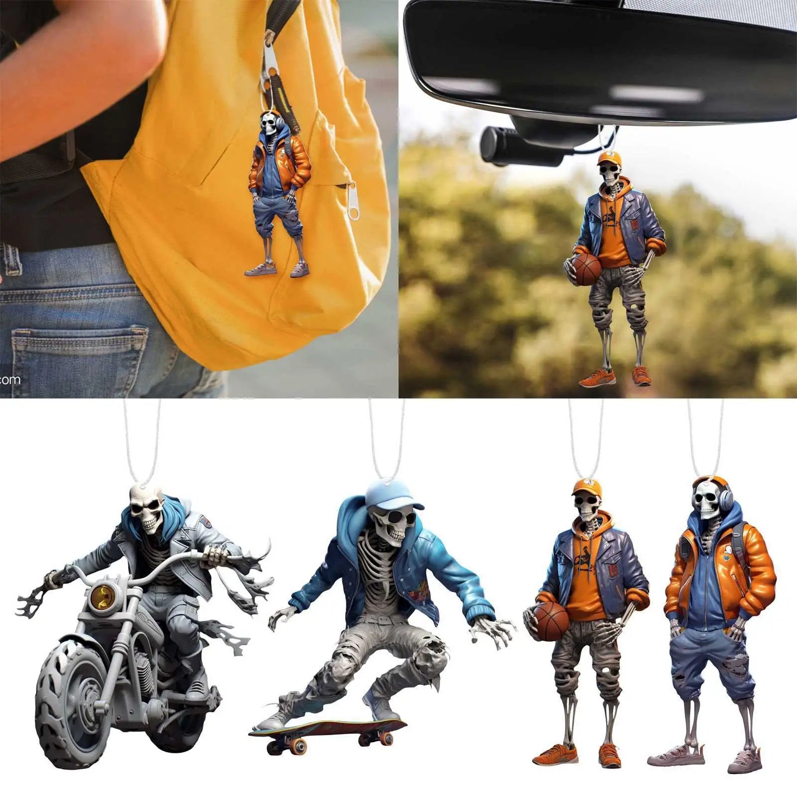 Halloween cartoon decorations, car decorations, skull statues, car skateboards, acrylic pendants