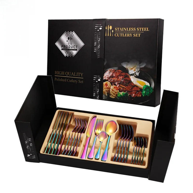 Stainl Steel Western Dining Utensils Set 24-Piece Set Steak Knife Fork Spoon Dinnerware Set Korean Sle Children's Cutler...
