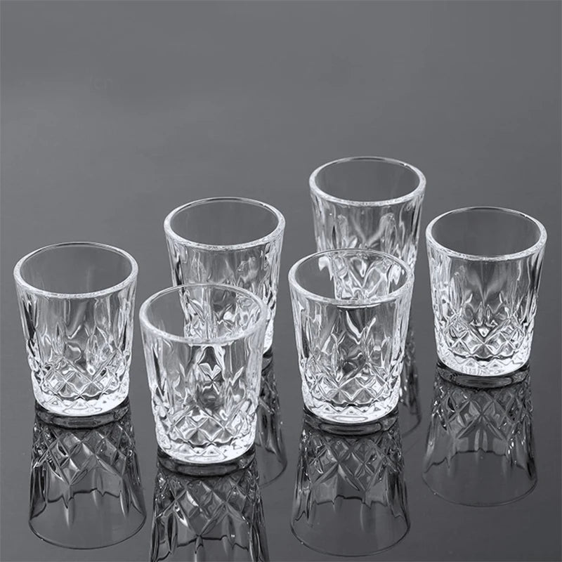 12pcs/8pcs/6pcs/4pcs/2pcs Embossed Glass 50ml Spirits Cups Engraved Tea Drinking Baijiu Cup Water Glass Small Capacity Wine Cup