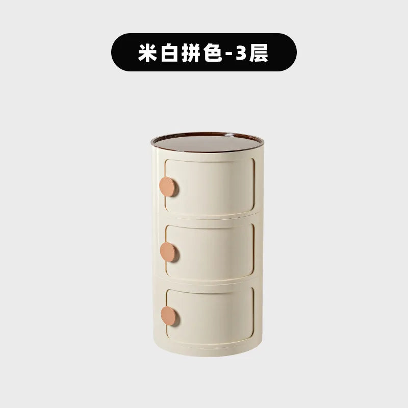Household Nordic Bedside Table with Handle Portable Creative Round Storage Cabinet Bedroom Multi-Layer Modern Simple Plastic Sid