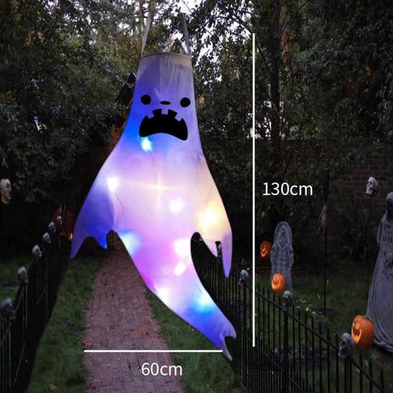Halloween Ghost Hanging with LED Light Spooky Ghost Flag Indoor Outdoor Prop Decoration Tree Pendant Ornament Party DIY Supplies