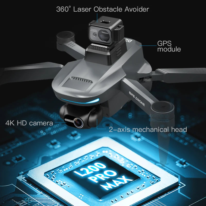 L200 PRO MAX GPS Drone with 2-axis Gimbal Professional Anti-shake 4K HD Camera FPV Drone 360° Obstacle Avoidance Quadcopter Toys