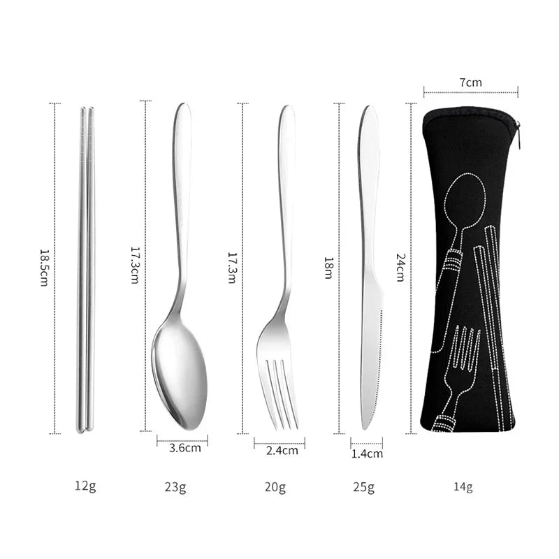4Pcs Set Stainless Steel Dinnerware Portable Knifes Fork Spoon Family Camping Steak Cutlery Set Tableware with Bag Vajilla