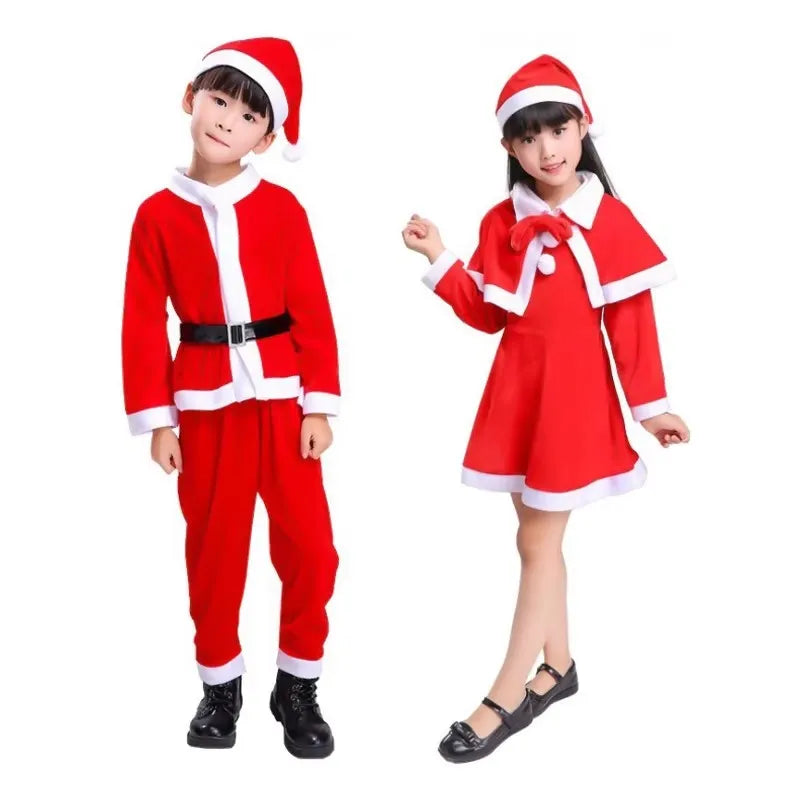 2025 Children's Christmas Costumes, Cosplay Costume Set for Santa Claus Boys and Girls, Classic Red Fashion Costumes, Baby and T