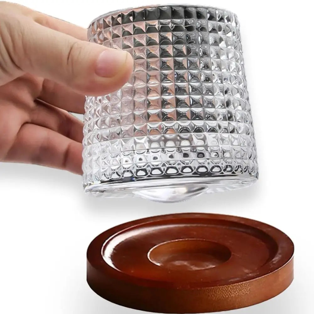 Whiskey Glasses Rotating Whisky Glass with Base 360 Rotate Degrees Crystal Rum Glass for Cocktail Party Drinking Glass